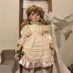 Porcelain Collector Doll - Cream and Pink Dress